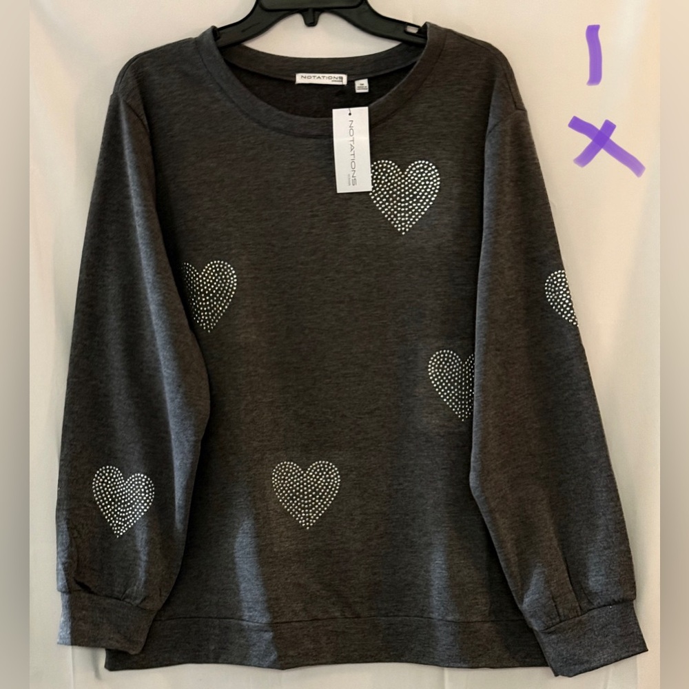 Notations Charcoal Heart Embellished Sweatshirt